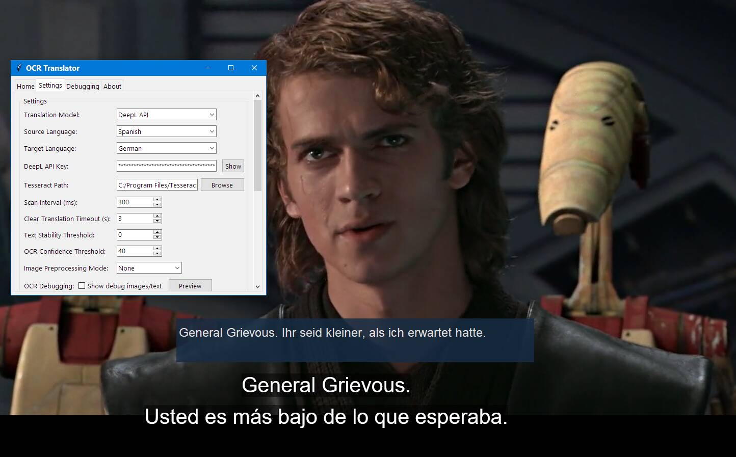 Spanish to German translation with DeepL