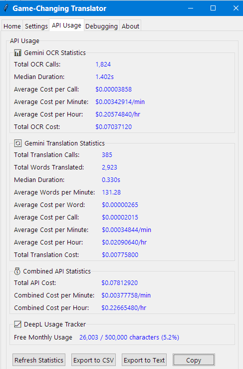 API Usage Tab