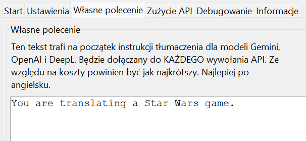 Karta Własne polecenie