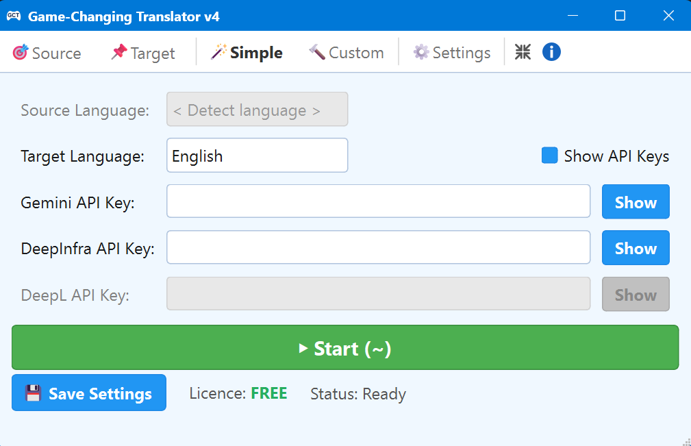Simple mode – main interface