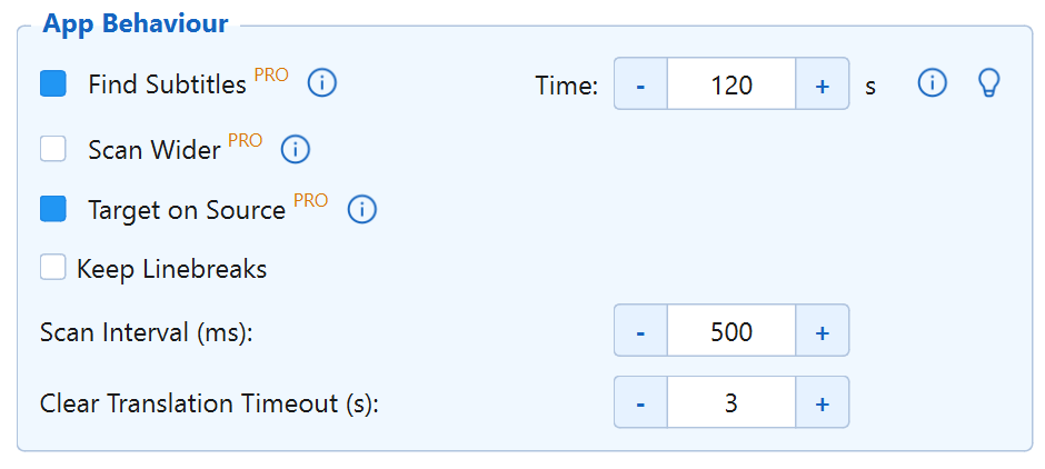 App Behaviour settings