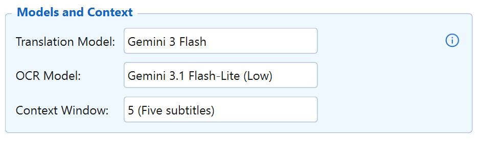 Models and Context settings